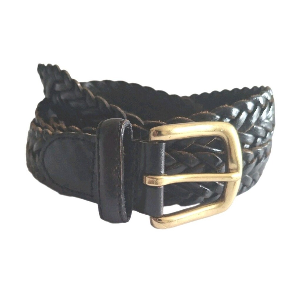 Full Grain Leather 796 Braided Belt  Woven Size 42  Brown Brass Buckle Tuneka